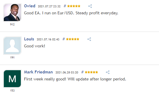 User reviews on MQL5.