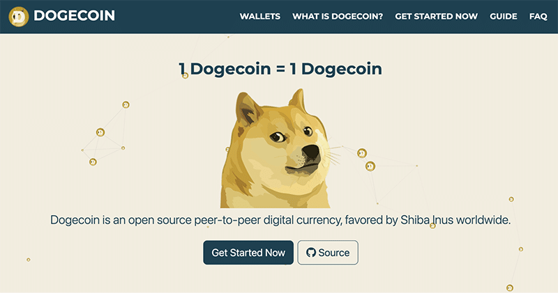 Dogecoin's homepage