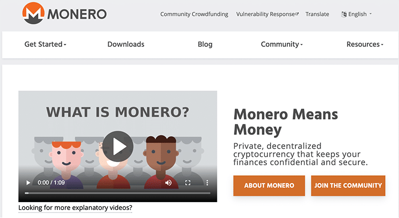Monero's homepage
