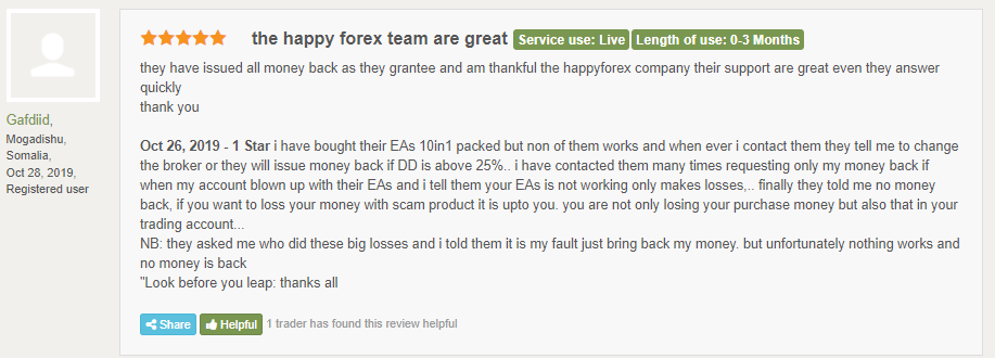Customer review at Forex Peace Army.