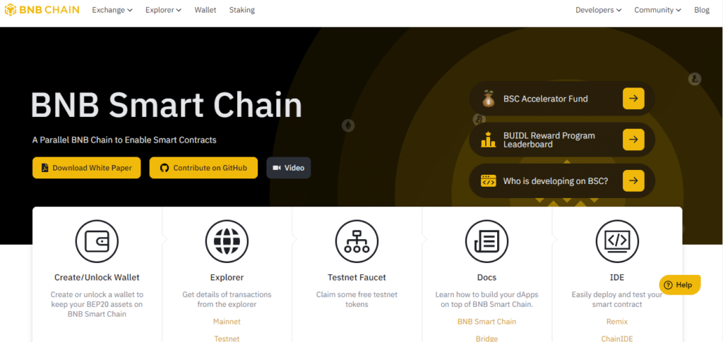 Binance Smart Chain home page