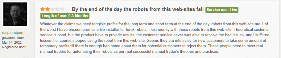 User review for the FRT company on the Forex Peace Army site.