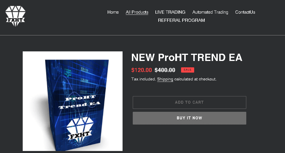 Pricing details on the ProHT TREND EA website.