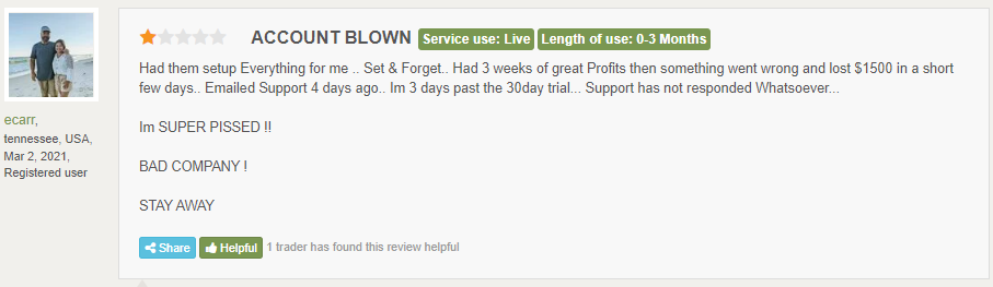 Customer review on Forex Peace Army.
