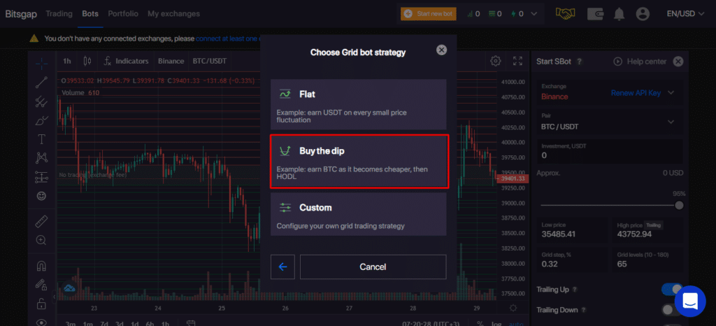 Available grid bots on Bitsgap.